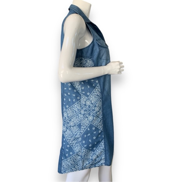 G. KALE SLEEVELESS COTTON BLEND DENIM SHIRT DRESS. WOMEN’S PETITE LARGE - Picture 3 of 9